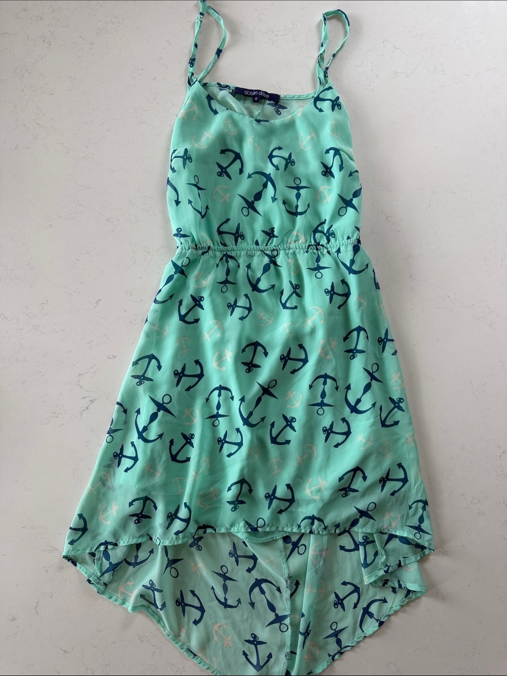 Ocean Drive Aqua Anchor Hi-Low Sundress